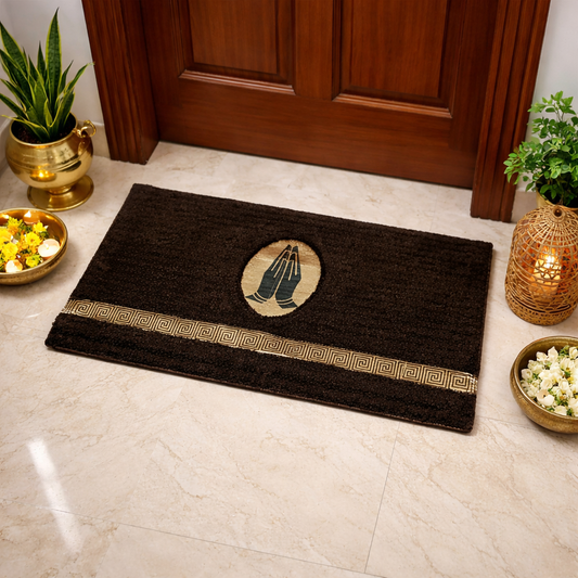 Avioni Divine Collection | Luxury Golden/Silver Touch  Dark Coffee Tufted Rug In Beautiful-Nameste Soft And Plush Handmade Door Mats |25mm thick | BathMats -45x75 cms