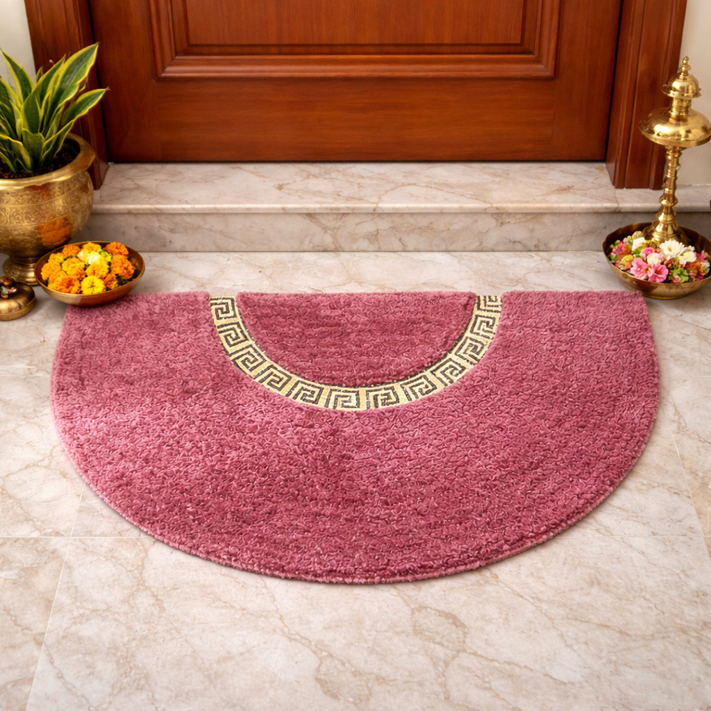 Avioni Divine Collection | Luxury Golden/Silver Touch Pink Tufted Rug| 25mm Thick | Beautiful-D Shaped Soft And Plush Handmade Door Mats / BathMats -45x75 cms