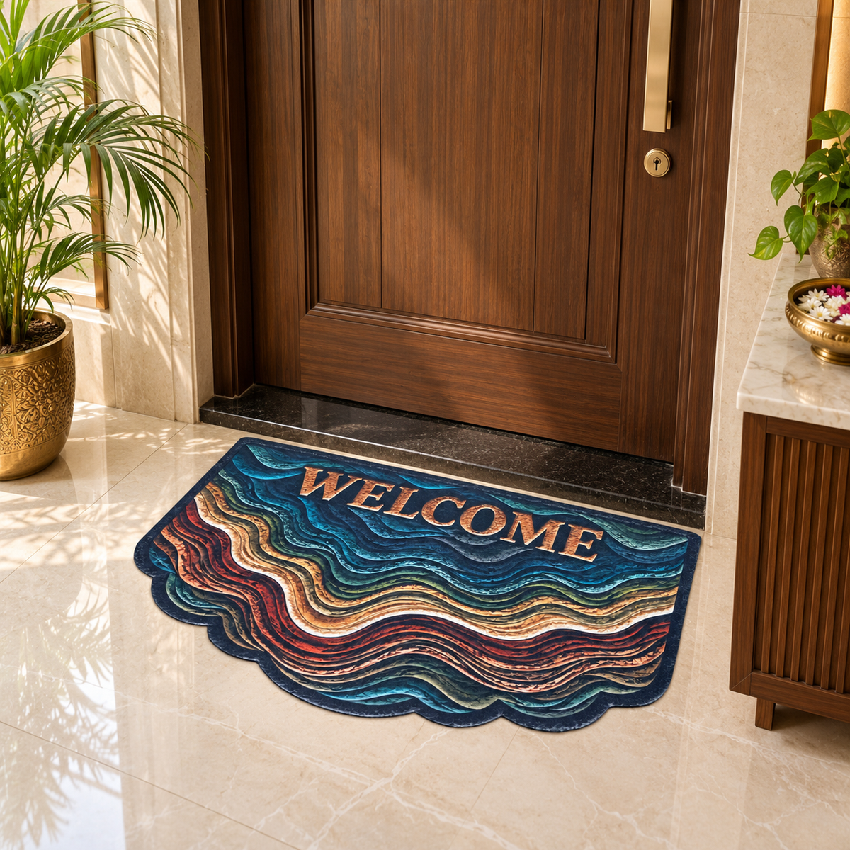 Avioni Home Elitaire Welcome Collection | Premium 3D Abstract Wave Scalloped Welcome Door Mat | Set of 2 or 3 | High Wear Resistance, 4mm Door Clearing Profile & Silicone Anti-Slip Backing | 45 × 75 cm