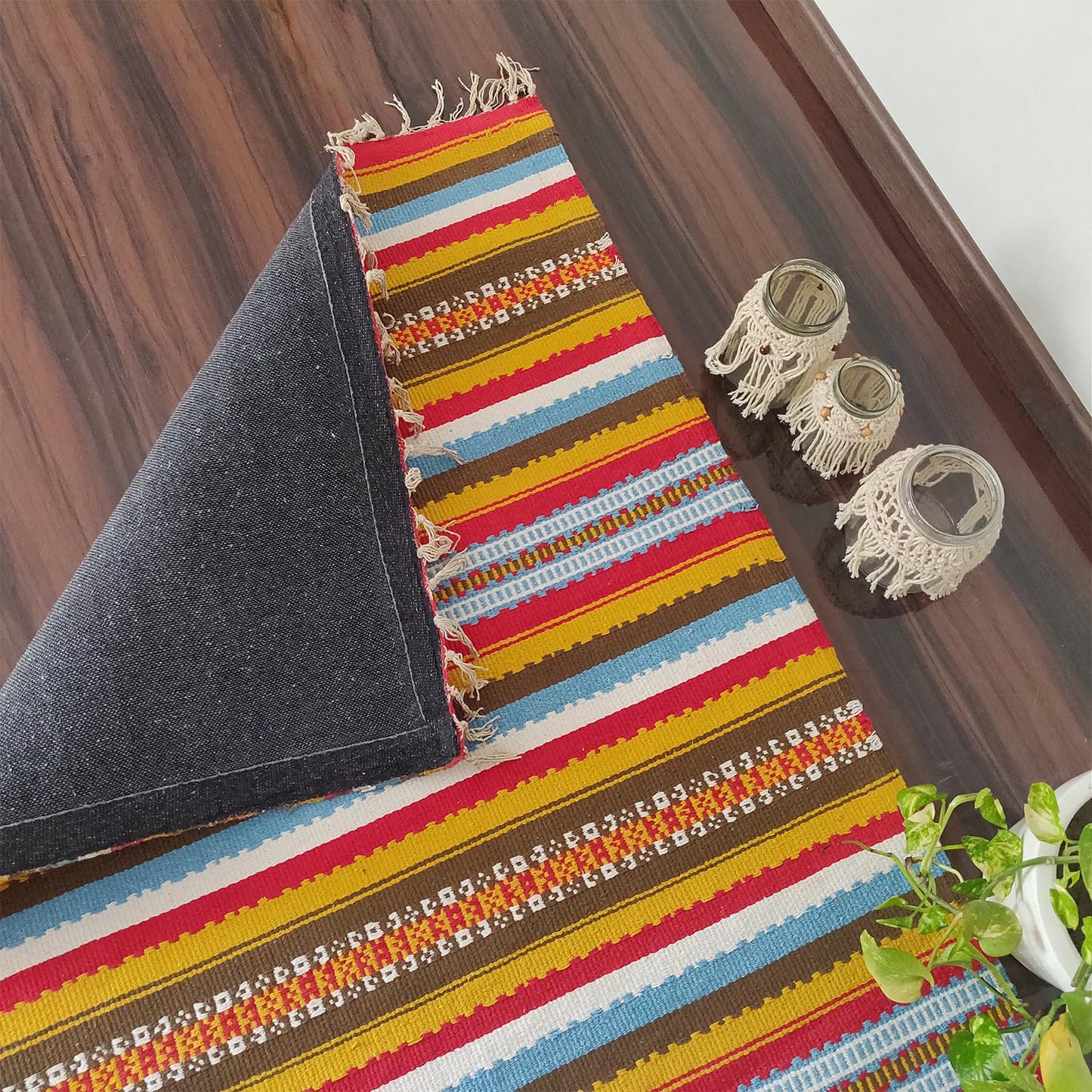 Avioni Cotton Carpets Handweaved Exclusively on Loomkart (Multicolor)- 90cm x 150cm (~3×5 Feet)