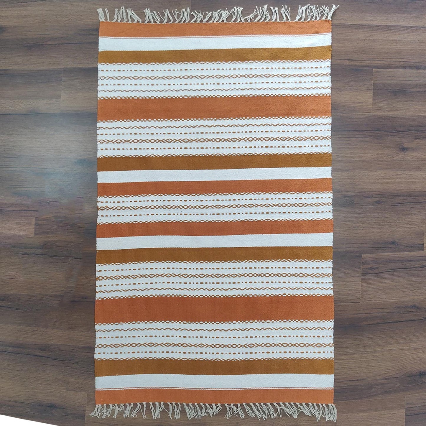 Avioni 100% Cotton Handloom Floor Rug / Durrie – Neohome Collection – Brown and White