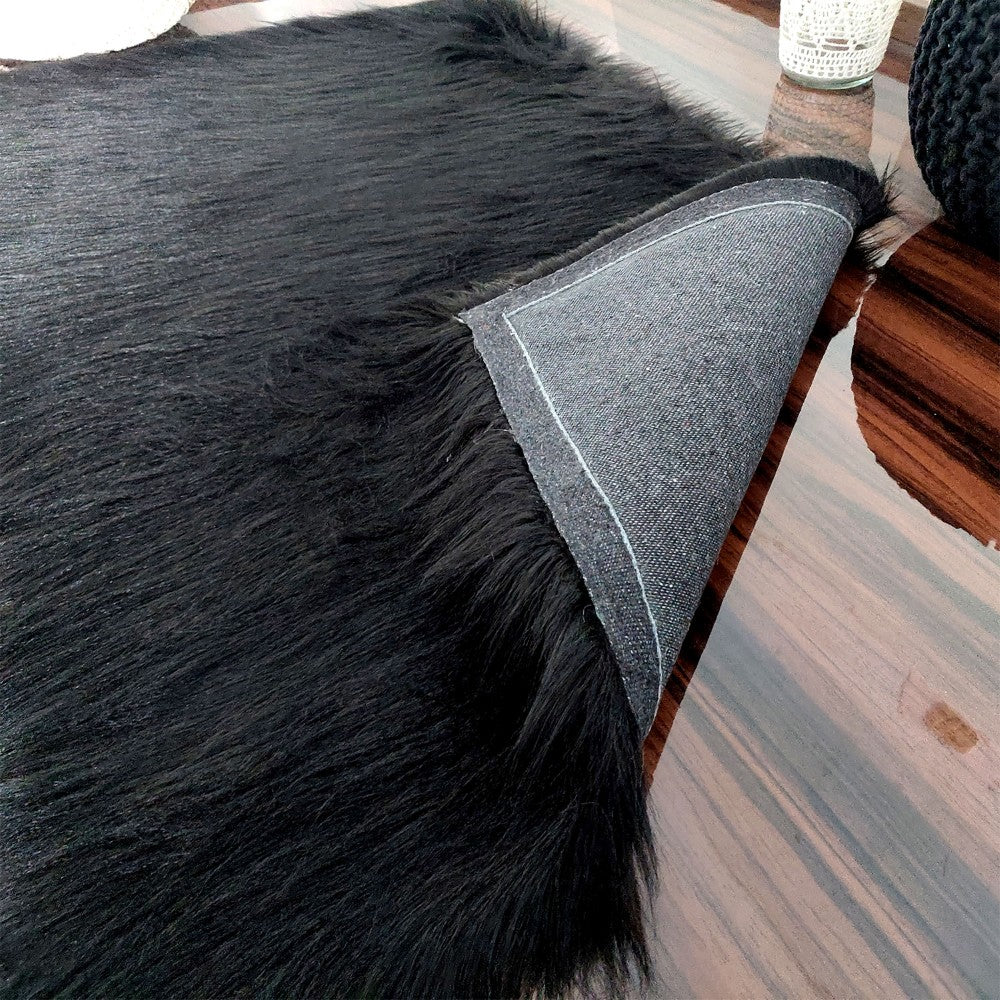 Soft Shaggy Rugs – Fluffy Rug – Black Premium Long Faux Fur – Avioni Carpets