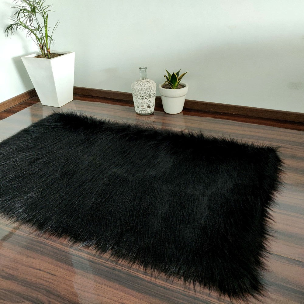 Soft Shaggy Rugs – Fluffy Rug – Black Premium Long Faux Fur – Avioni Carpets