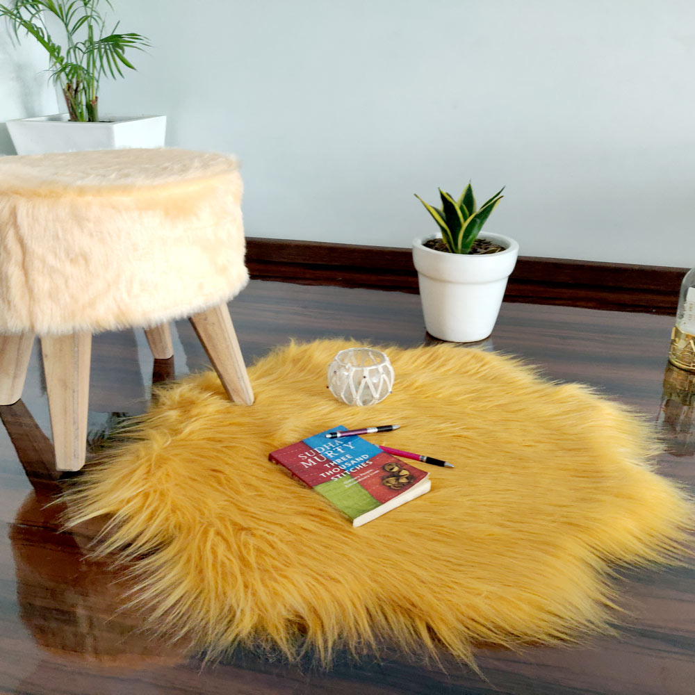 Shaggy Carpet – Premium Long Faux Fur – 75 cm Flower Shaped Rug – Avioni Carpets- Brown Colour