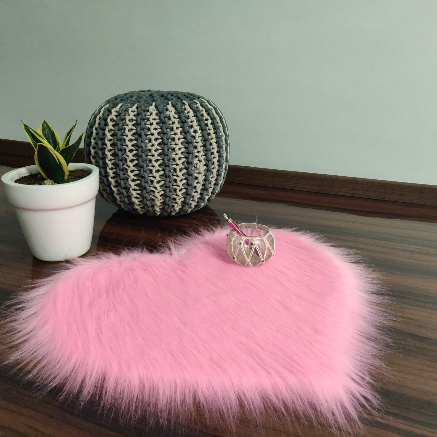 Shaggy Carpet – Heart Shaped Rug – Premium Long Faux Fur – 62 cm – Avioni Carpets- Pink Colour (1+1- set of 2 )