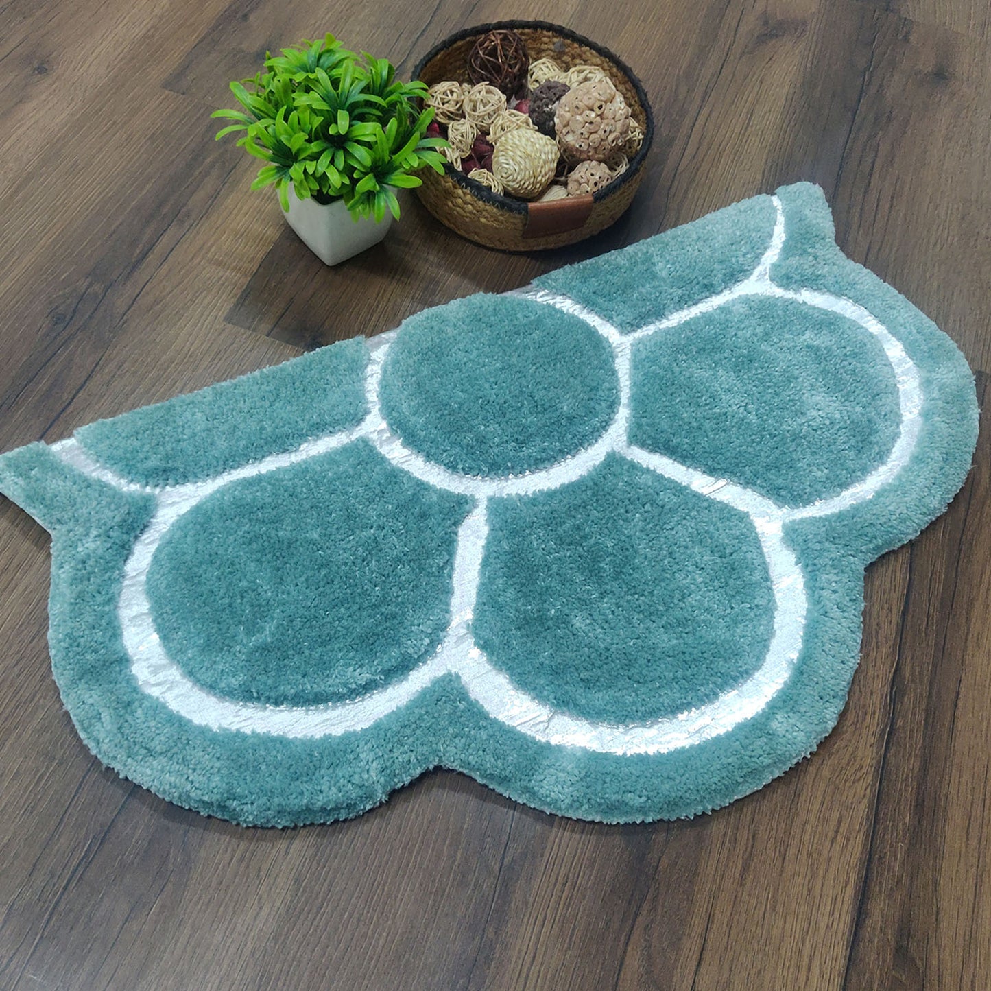 Avioni Divine Collection | Luxury Golden/Silver Touch Aqua Tufted Rug In Beautiful Flower Soft And Plush Handmade Door Mats | ~25mm thick | BathMats -45x75 cms