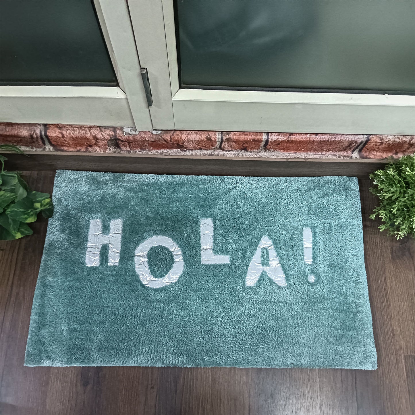 Avioni Divine Collection | Aqua Luxury Golden Touch Tufted Rug In "HOLA" (Spanish Greeting) Soft And Plush Handmade Door Mats |~25mm thick | BathMats -45x75 Cms