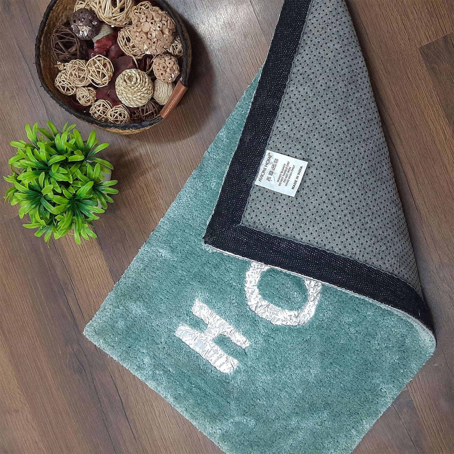 Avioni Divine Collection | Aqua Luxury Golden Touch Tufted Rug In "HOLA" (Spanish Greeting) Soft And Plush Handmade Door Mats |~25mm thick | BathMats -45x75 Cms