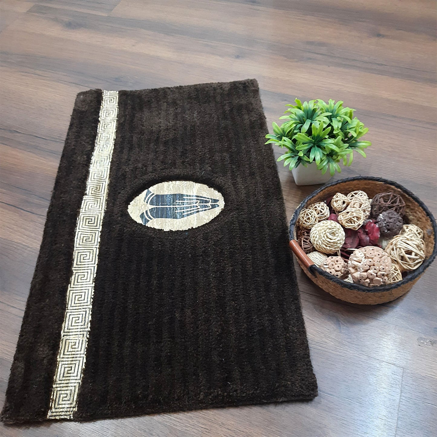 Avioni Divine Collection | Luxury Golden/Silver Touch  Dark Coffee Tufted Rug In Beautiful-Nameste Soft And Plush Handmade Door Mats |~25mm thick | BathMats -45x75 cms