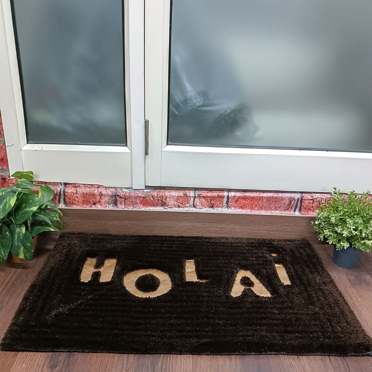 Avioni Divine Collection | Coffee Luxury Golden Touch Tufted Rug In "HOLA" (Spanish Greeting) Soft And Plush Handmade Door Mats |~25mm thick | BathMats -45x75 Cms