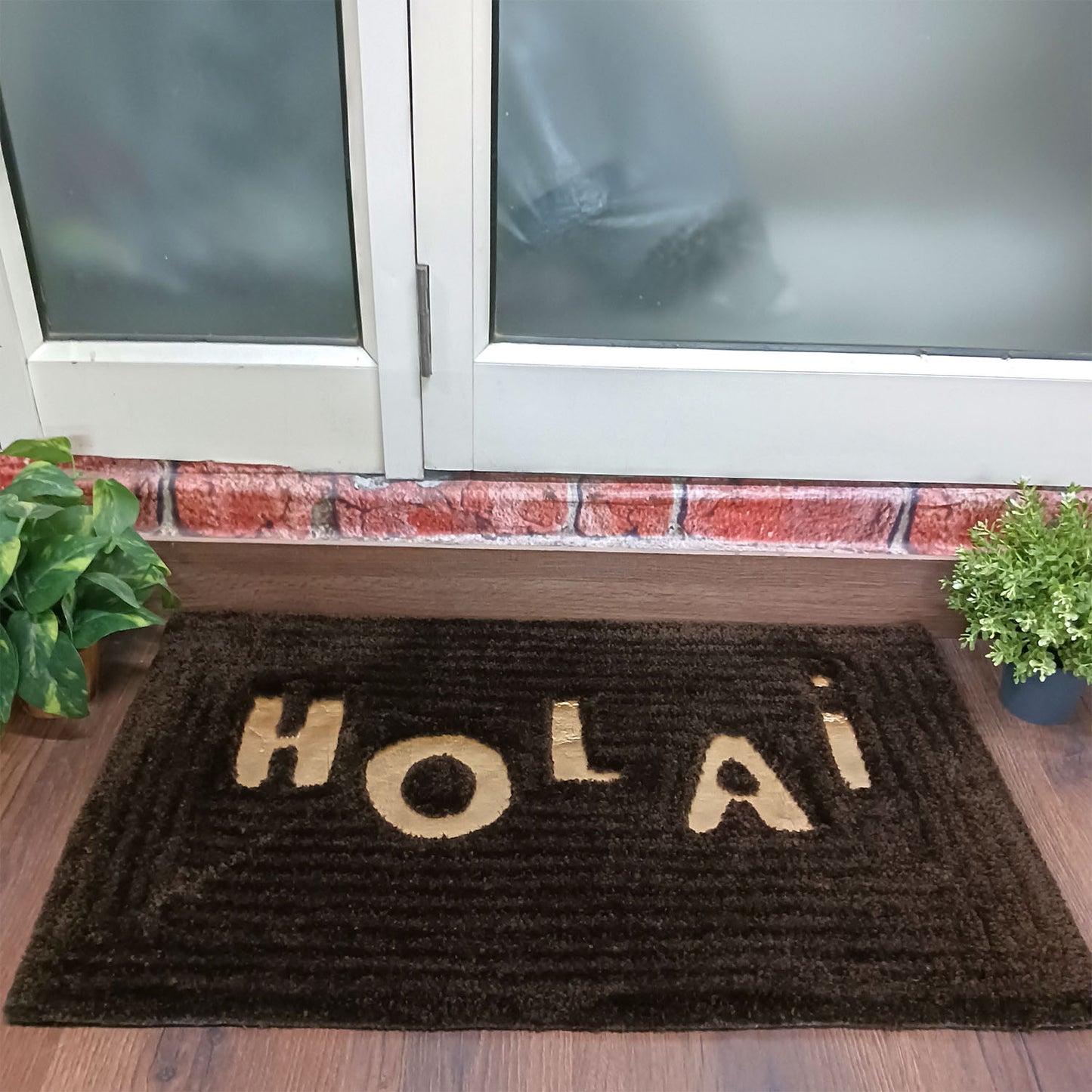 Avioni Divine Collection | Coffee Luxury Golden Touch Tufted Rug In "HOLA" (Spanish Greeting) Soft And Plush Handmade Door Mats |~25mm thick | BathMats -45x75 Cms