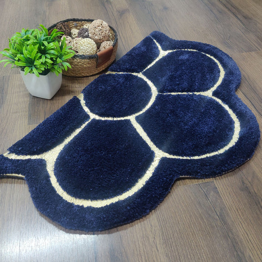 Avioni Divine Collection | Luxury Golden/Silver Touch Navy Blue Tufted Rug In Beautiful Flower Soft And Plush Handmade Door Mats | ~25mm thick | BathMats -45x75 cms