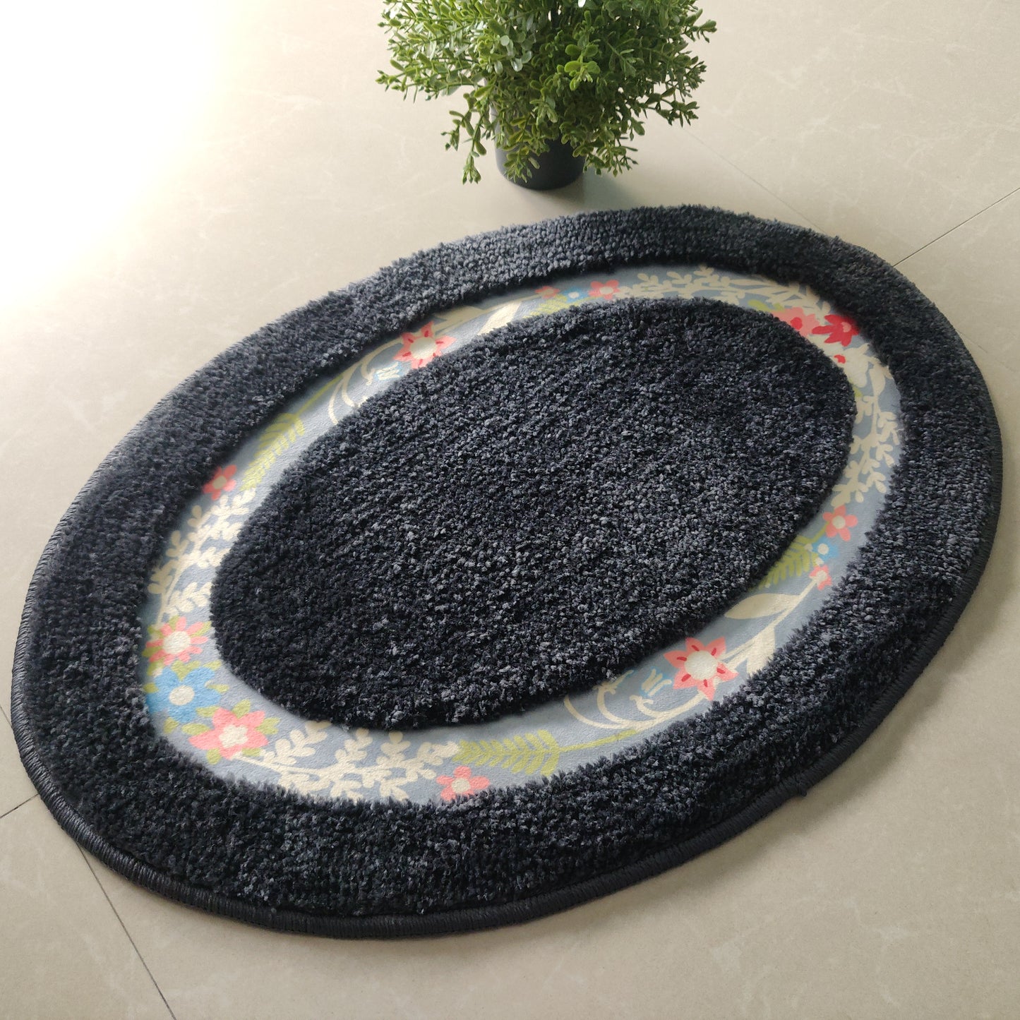 Avioni Home| Zengrove Floormat Collection | Soft Shaggy Oval Shape Floor mat /Door Mat | Black | Fluffy & 10mm Thick Mat | 40 x 60 CM