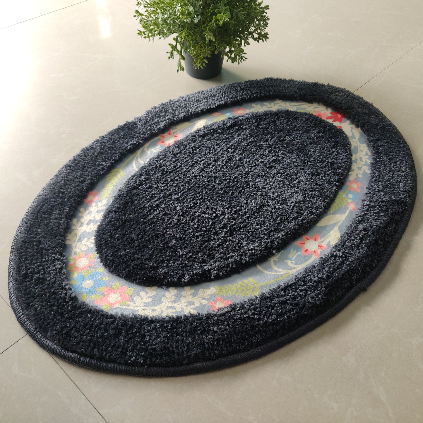 Avioni Home| Zengrove Floormat Collection | Soft Shaggy Oval Shape Floor mat /Door Mat | Black | Fluffy & 10mm Thick Mat | 40 x 60 CM