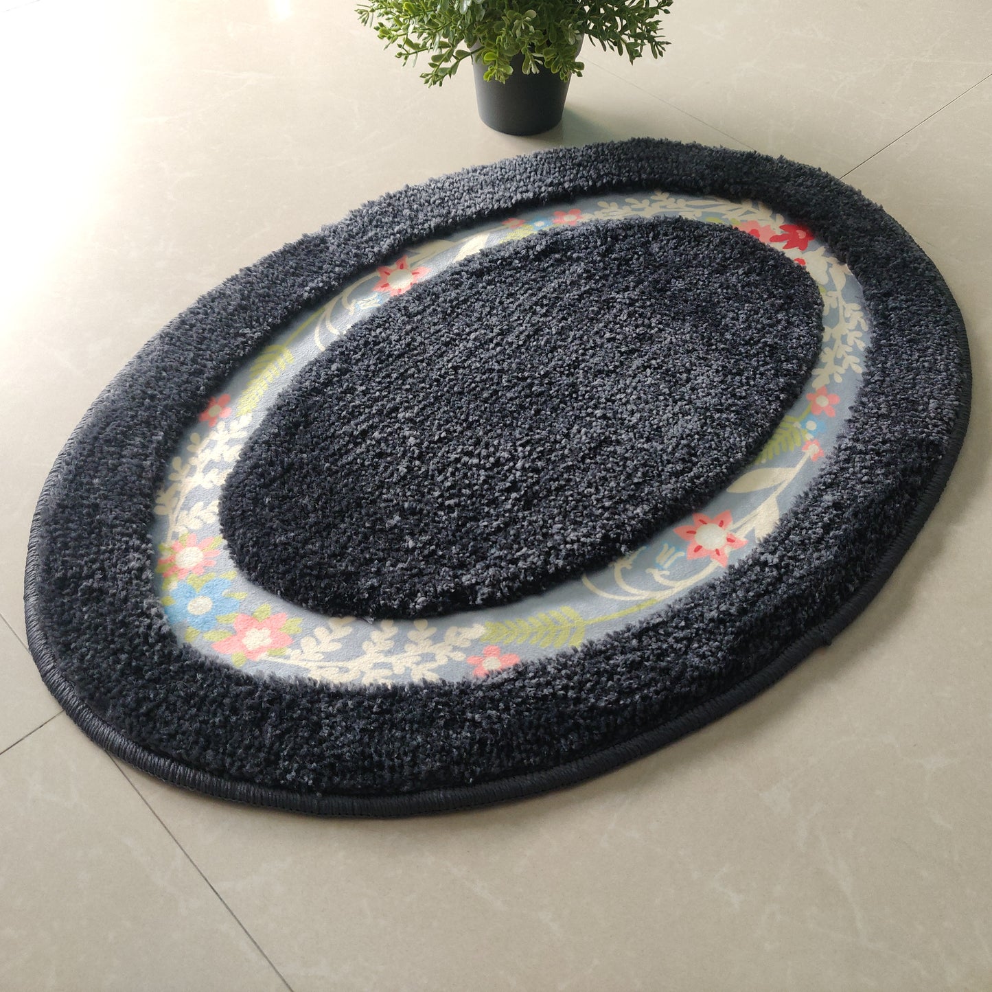 Avioni Home| Zengrove Floormat Collection | Soft Shaggy Oval Shape Floor mat /Door Mat | Black | Fluffy & 10mm Thick Mat | 40 x 60 CM