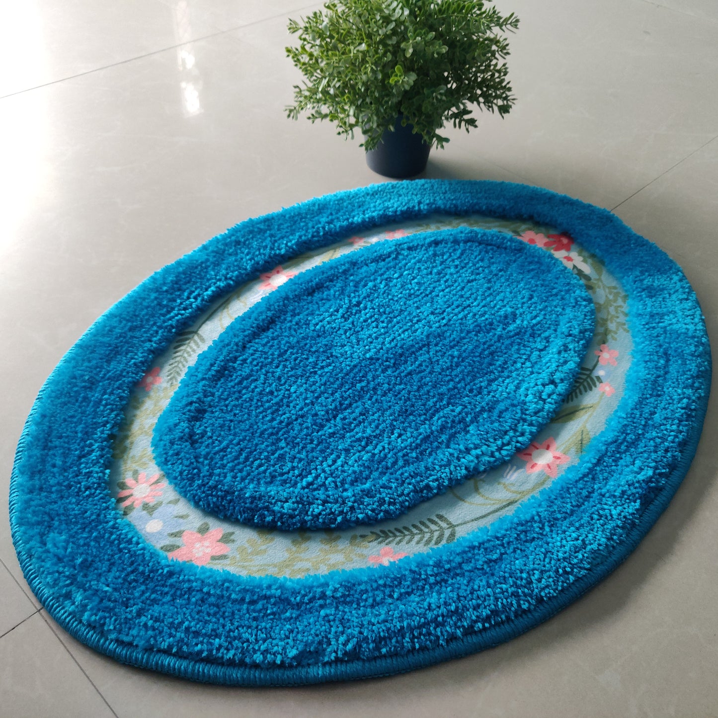Avioni Home| Zengrove Floormat Collection | Soft Shaggy Oval Shape Floor mat /Door Mat | Turquoise | Fluffy & 10mm Thick Mat | 40 x 60 CM