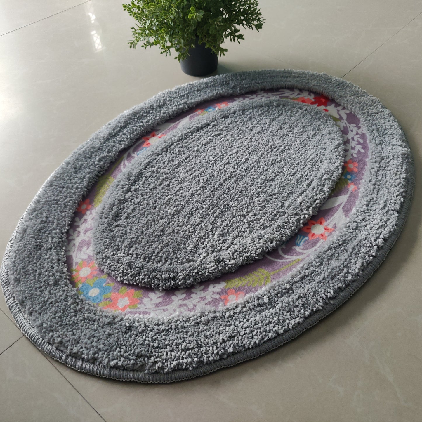 Avioni Home| Zengrove Floormat Collection | Soft Shaggy Oval Shape Floor mat /Door Mat | Silver Grey | Fluffy & 10mm Thick Mat | 40 x 60 CM