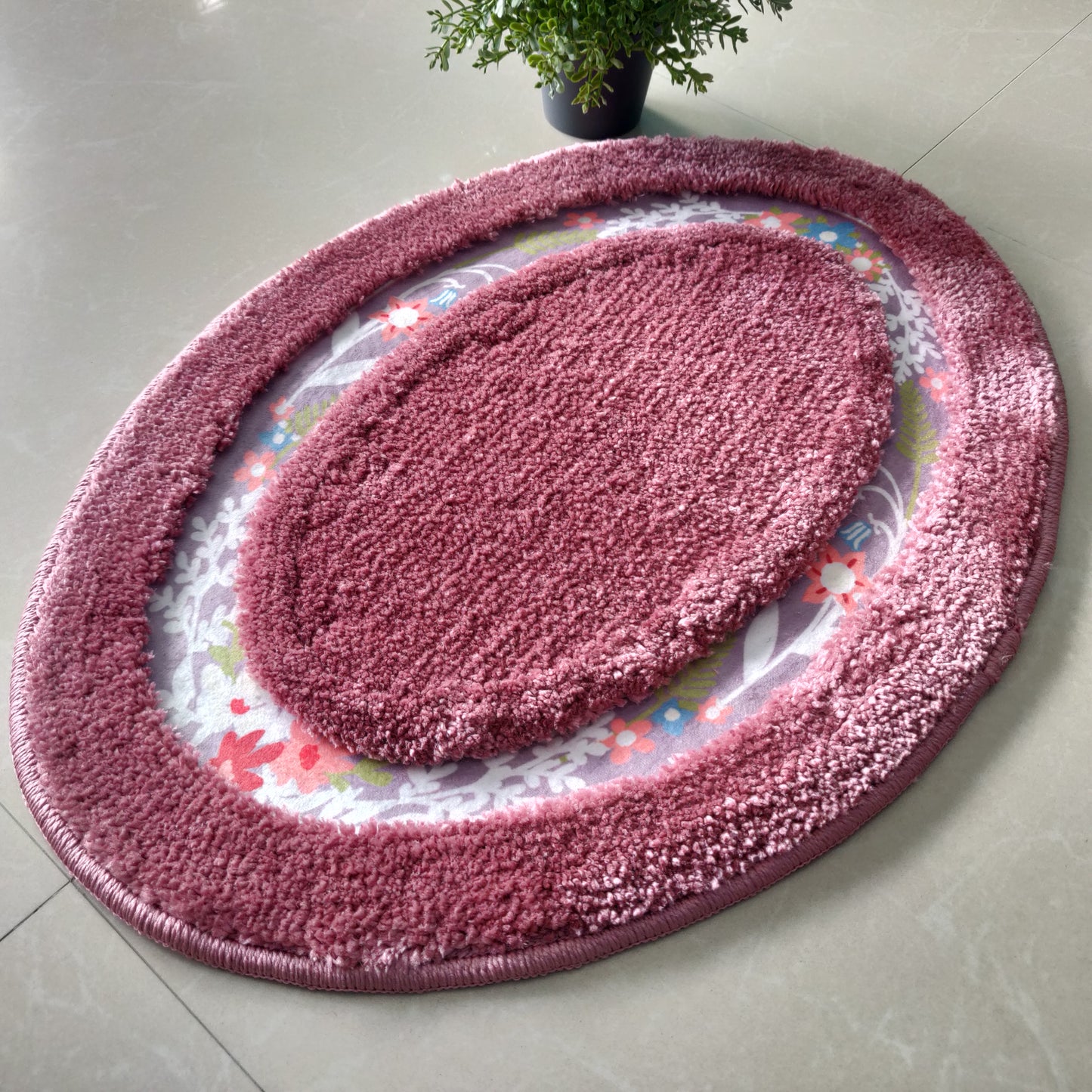 Avioni Home| Zengrove Floormat Collection | Soft Shaggy Oval Shape Floor mat /Door Mat | Wine Pink | Fluffy & 10mm Thick Mat | 40 x 60 CM