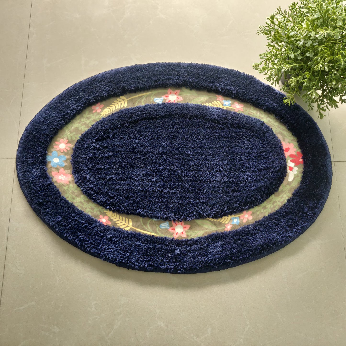 Avioni Home| Zengrove Floormat Collection | Soft Shaggy Oval Shape Floor mat /Door Mat | Nav blue | Fluffy & 10mm Thick Mat | 40 x 60 CM