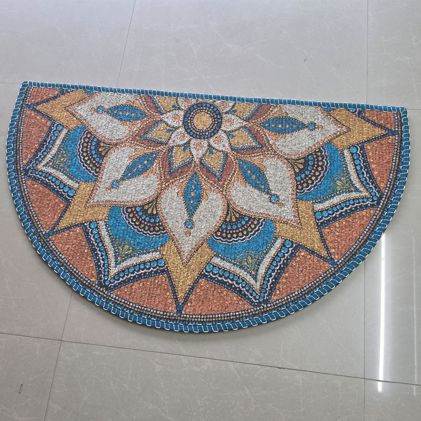 Avioni Home Semi Round Rangoli Floor Mat | Traditional Mandala Design | Anti-Slip, Washable & Durable | Indoor & Outdoor Entrance Door Mat