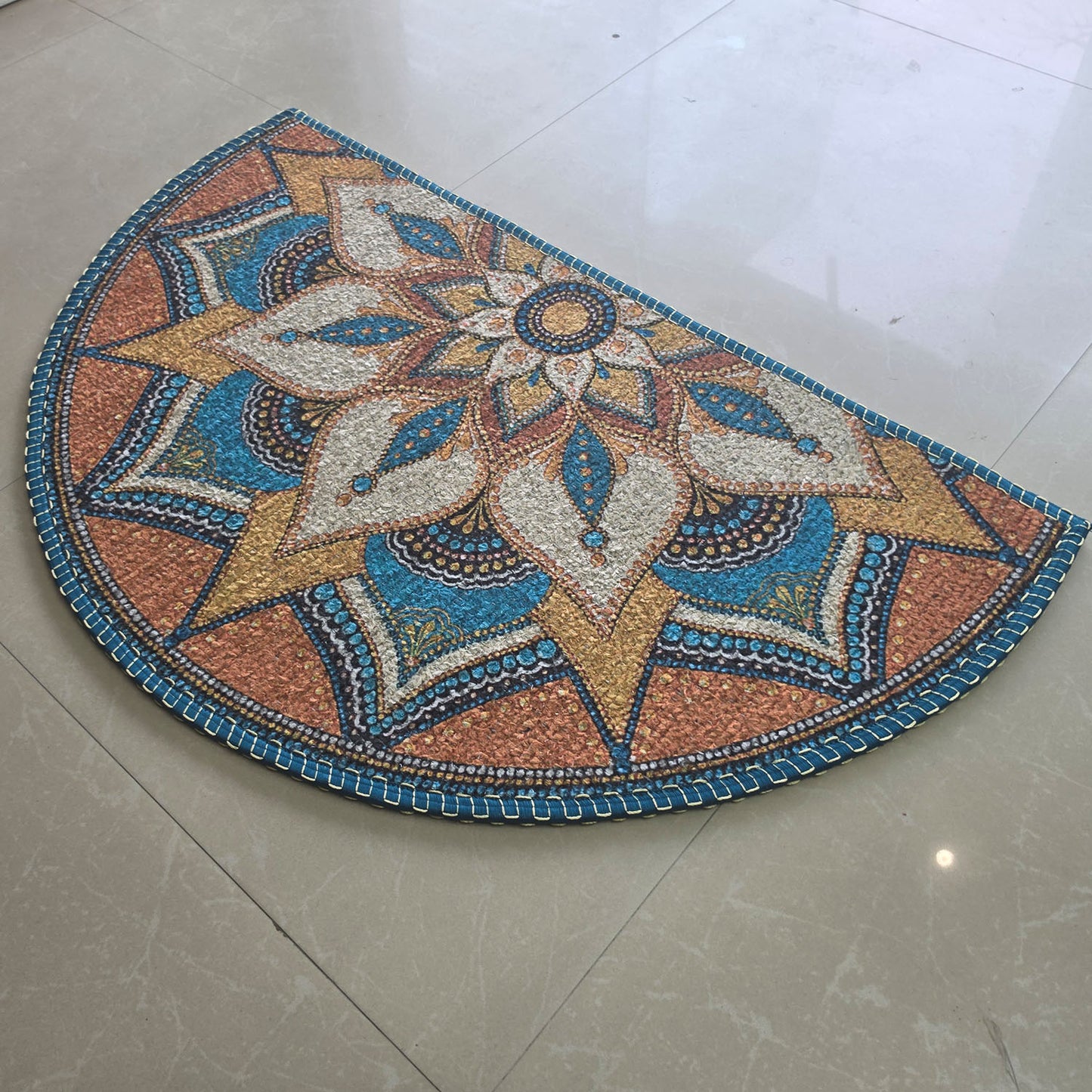 Avioni Home Semi Round Rangoli Floor Mat | Traditional Mandala Design | Anti-Slip, Washable & Durable | Indoor & Outdoor Entrance Door Mat