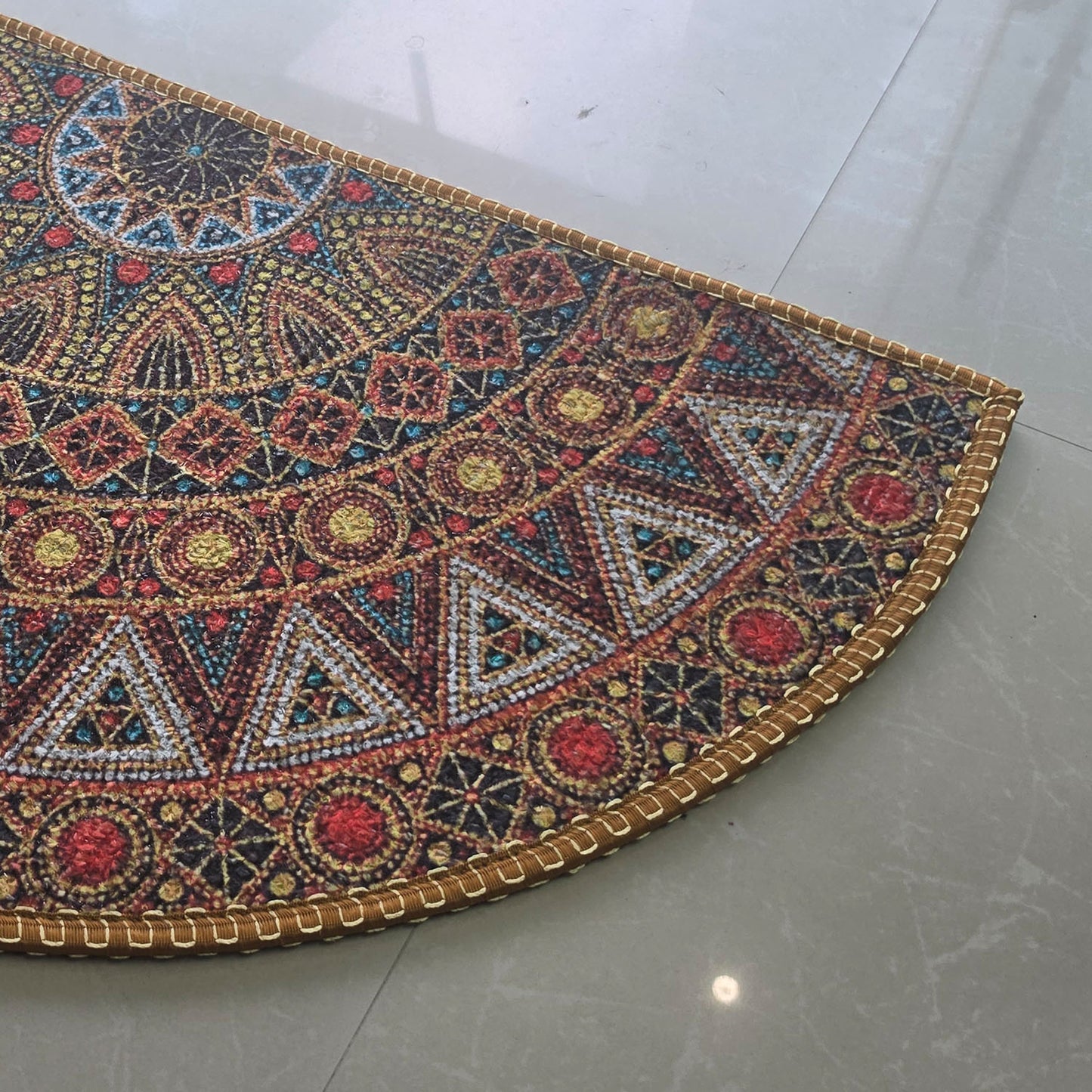 Avioni Home Semi Round Tribal Rangoli Floor Mat | Bohemian Mandala Design | Anti-Slip, Washable & Durable | Indoor & Outdoor Entrance Door Mat