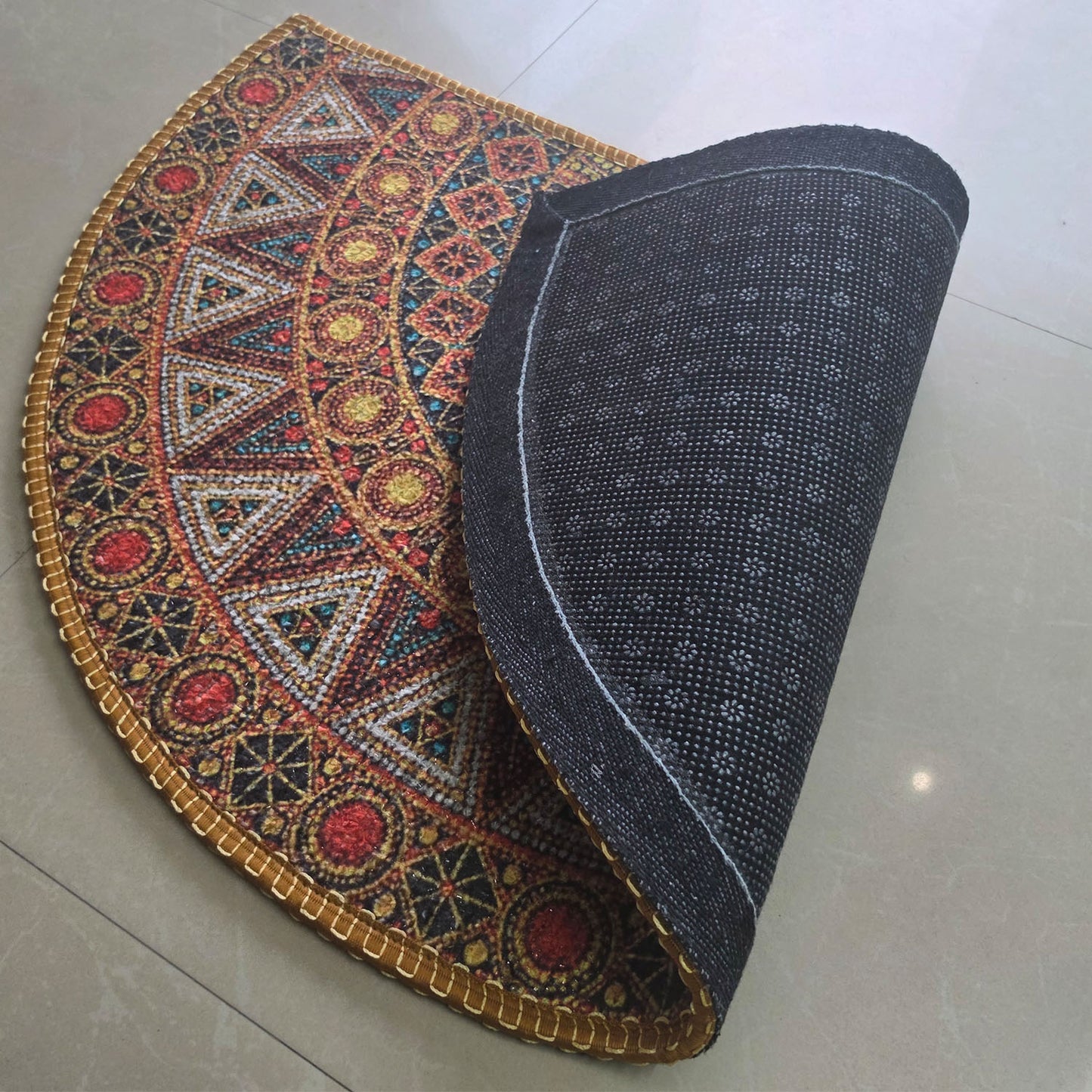 Avioni Home Semi Round Tribal Rangoli Floor Mat | Bohemian Mandala Design | Anti-Slip, Washable & Durable | Indoor & Outdoor Entrance Door Mat