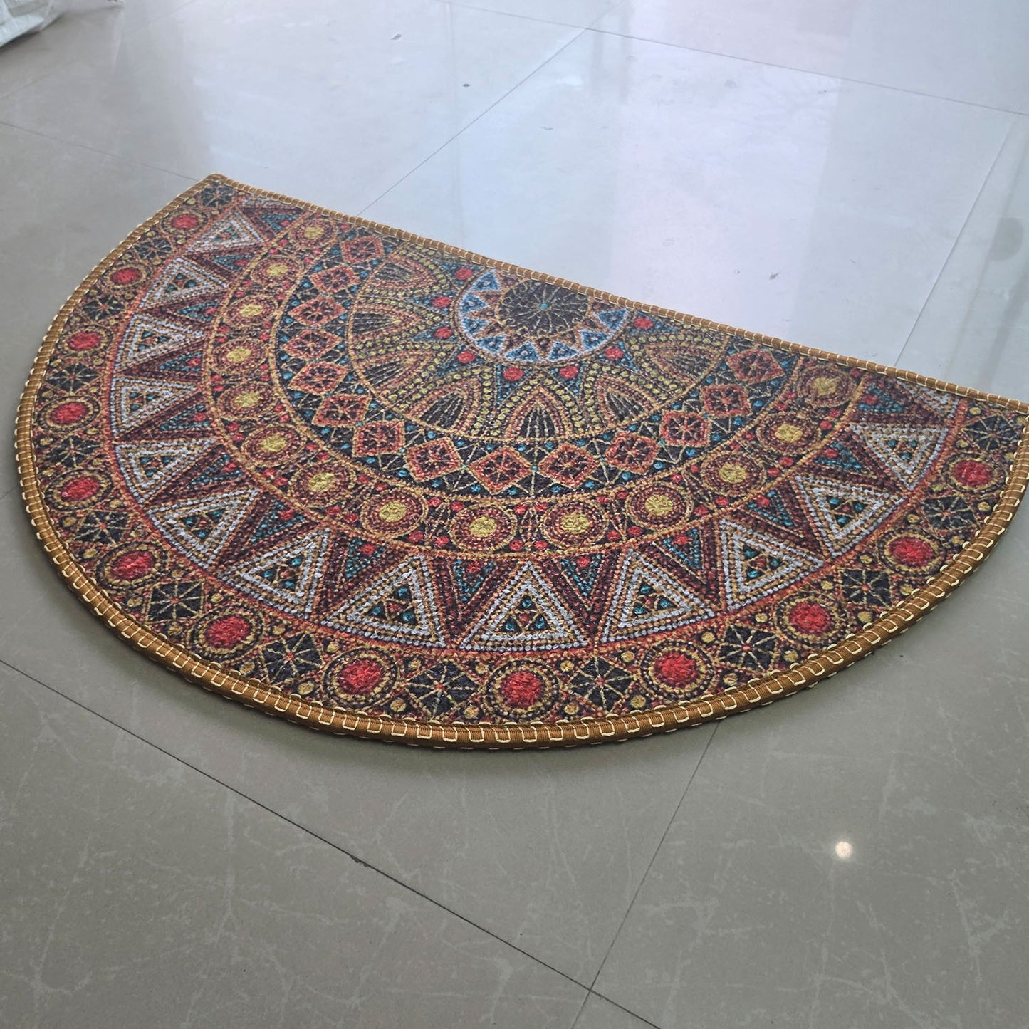 Avioni Home Semi Round Tribal Rangoli Floor Mat | Bohemian Mandala Design | Anti-Slip, Washable & Durable | Indoor & Outdoor Entrance Door Mat