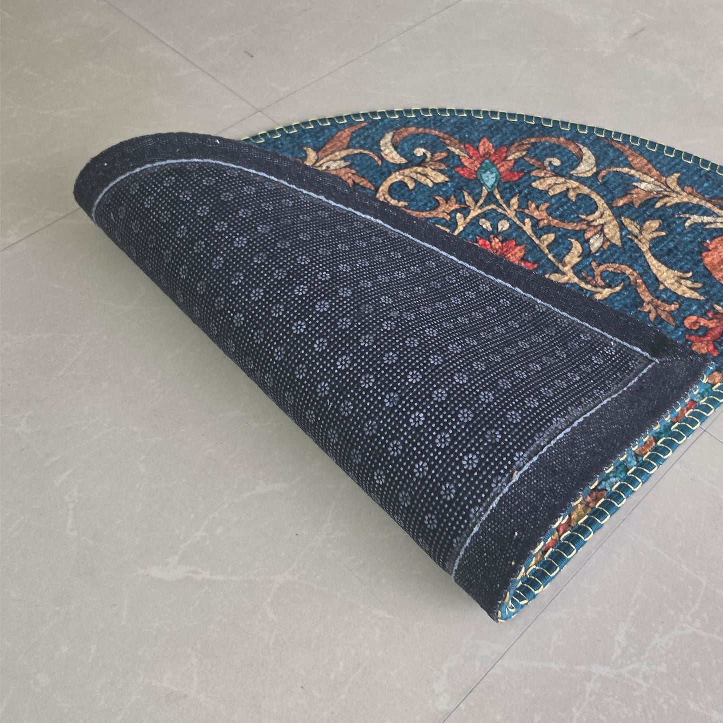 Avioni Home Semi Round Floral Rangoli Floor Mat | Vintage Persian Inspired Design | Anti-Slip, Washable & Durable | Indoor & Outdoor Entrance Door Mat