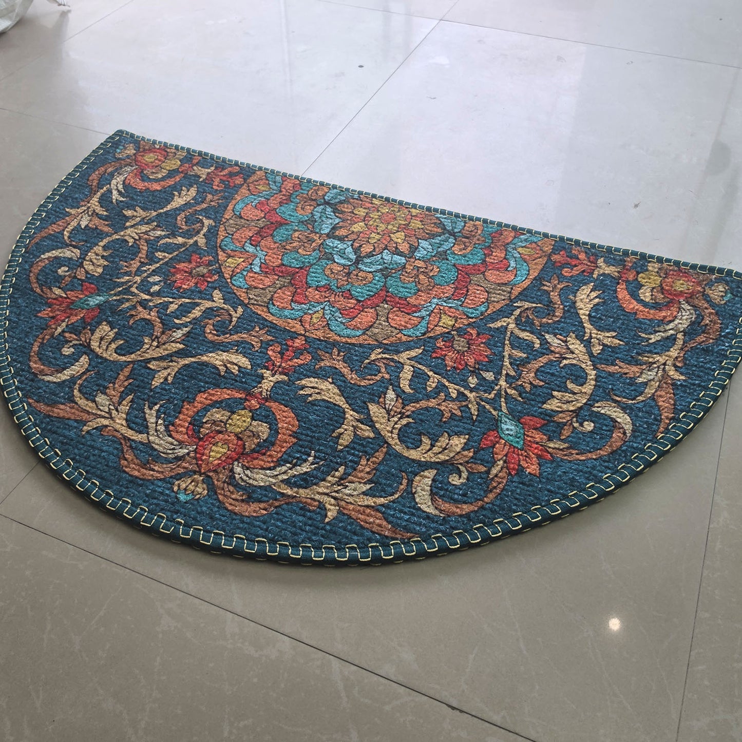 Avioni Home Semi Round Floral Rangoli Floor Mat | Vintage Persian Inspired Design | Anti-Slip, Washable & Durable | Indoor & Outdoor Entrance Door Mat