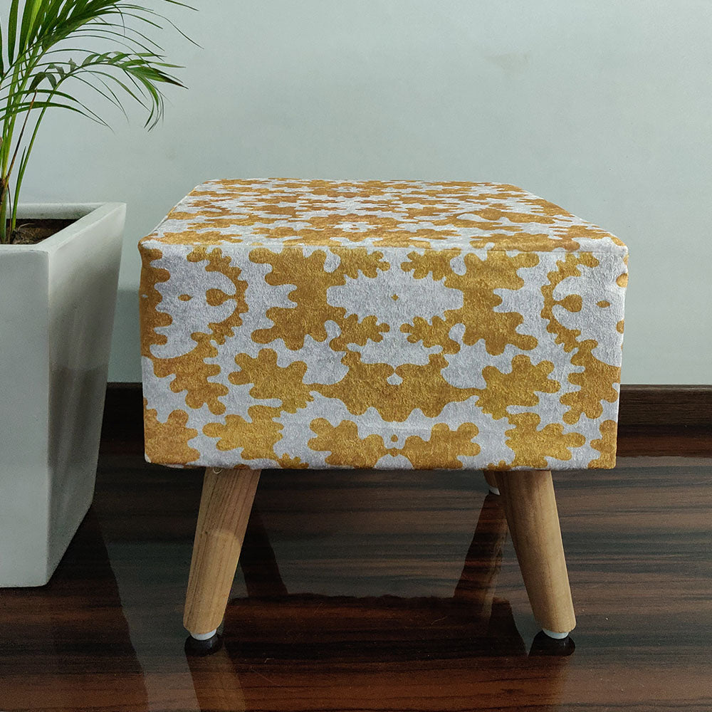 BIGMO Luxury Golden Finish Home Utility Padded Stool/ Ottoman Square-(Natural Finish)