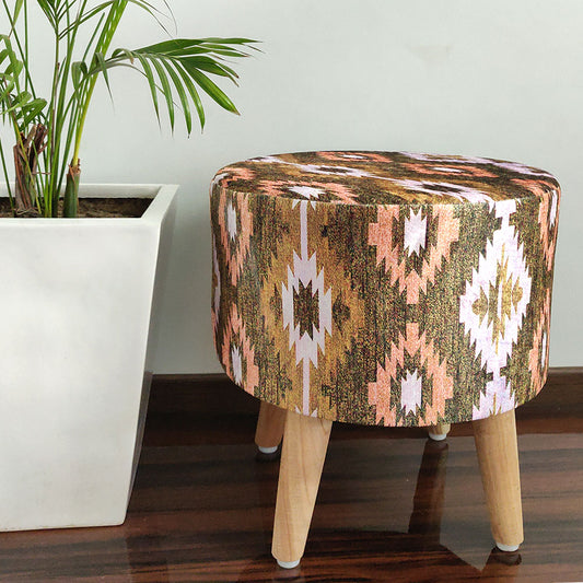 BIGMO Southwestern Home Utility Padded Stool/ Ottoman (4 Legs-Added Stability-Natural Finish)