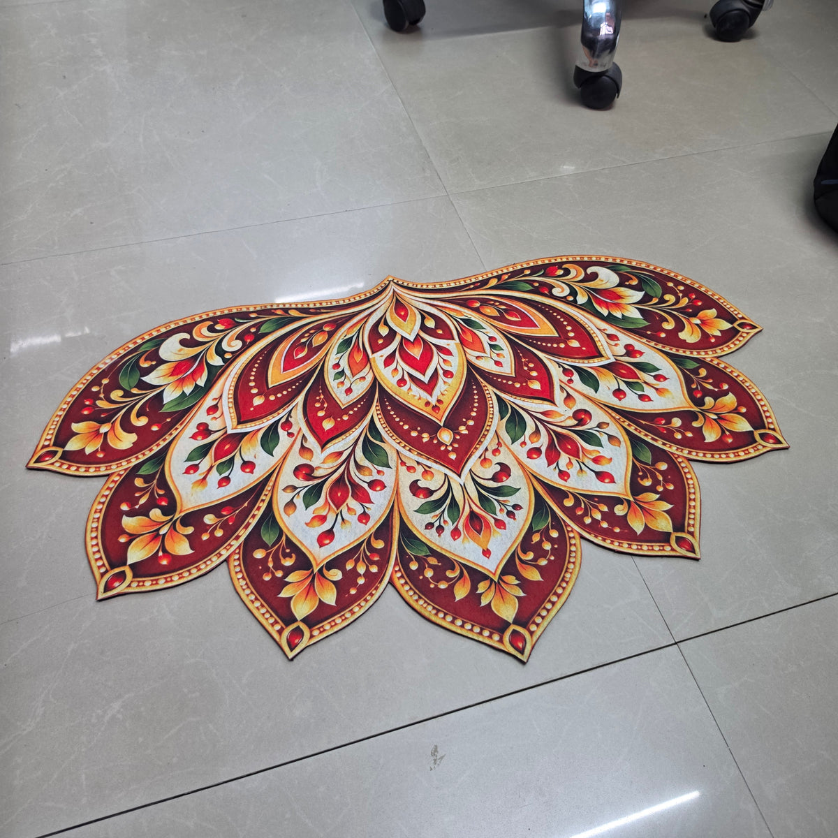 Avioni Home Aangan Royale Collection | Premium Royal Petal Floral Floor Mat with 4 Matching Kalash & Floral Peel & Stick Décor Stickers | High Wear Resistance & Silicone Anti-Slip Backing