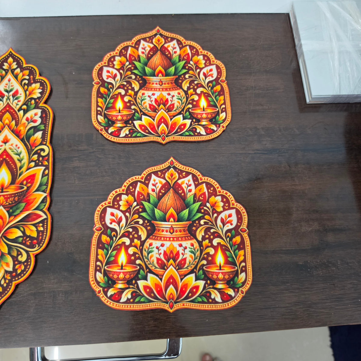 Avioni Home Aangan Royale Collection | Premium Royal Petal Floral Floor Mat with 4 Matching Kalash & Floral Peel & Stick Décor Stickers | High Wear Resistance & Silicone Anti-Slip Backing