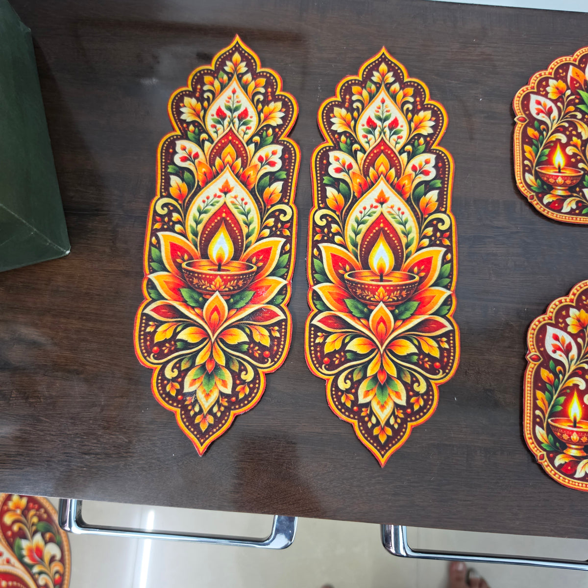Avioni Home Aangan Royale Collection | Premium Royal Petal Floral Floor Mat with 4 Matching Kalash & Floral Peel & Stick Décor Stickers | High Wear Resistance & Silicone Anti-Slip Backing
