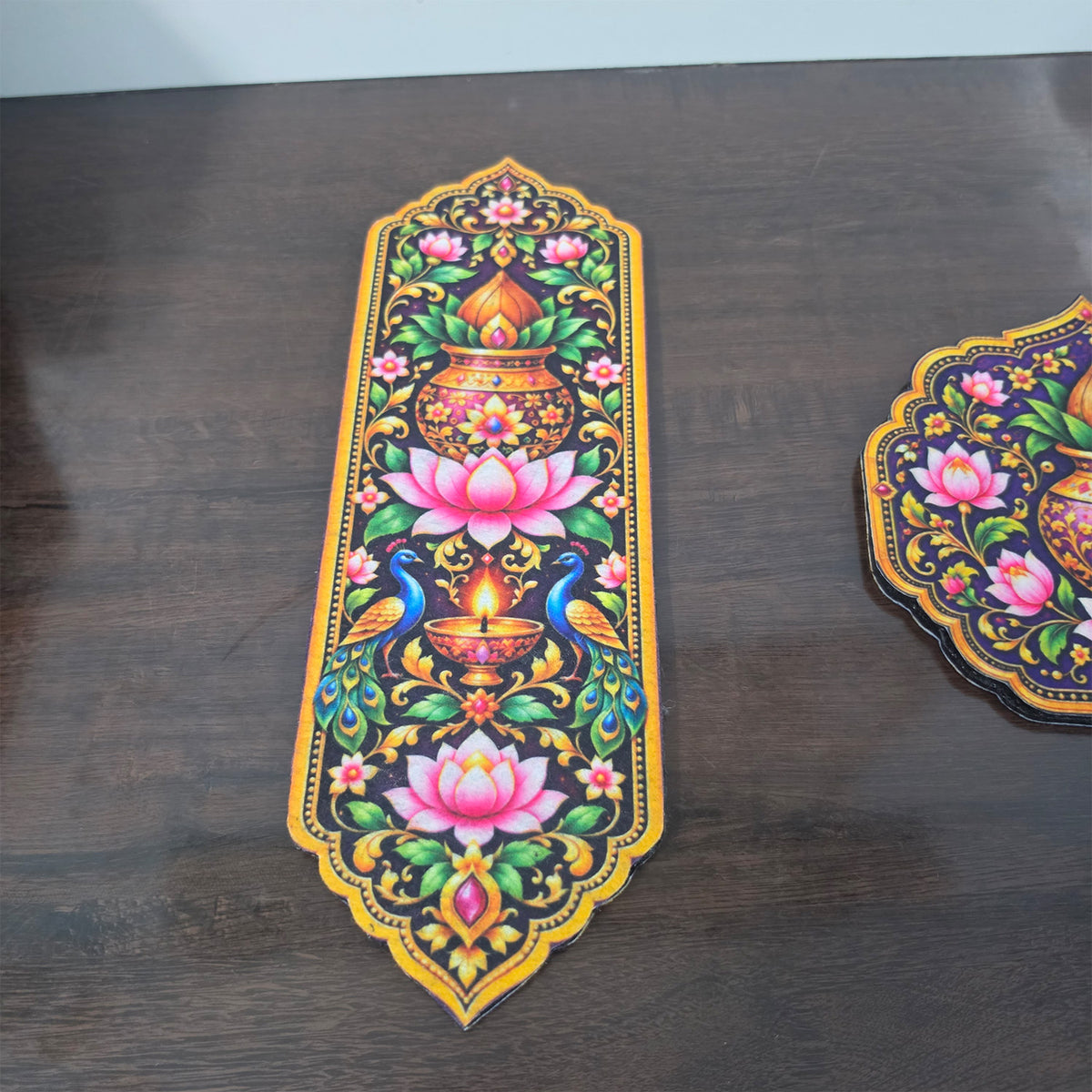 Avioni Home Aangan Royale Collection | Premium Royal Floral Heritage Floor Mat with 4 Matching Kalash & Lotus Peel & Stick Décor Stickers | High Wear Resistance & Silicone Anti-Slip Backing