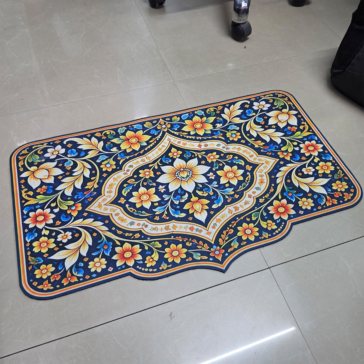 Avioni Home Aangan Royale Collection | Premium Indian Traditional Floor Mat with 4 Matching Peel & Stick Décor Stickers | High Wear Resistance & Silicone Anti-Slip Backing