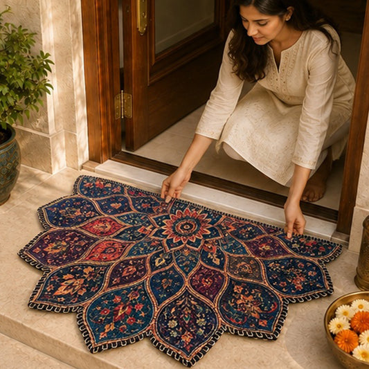Avioni Home Petal Mandala Floor Mat | Vintage Persian Bohemian Floral Design | Anti-Slip, Washable & Durable | Indoor & Outdoor Entrance Door Mat