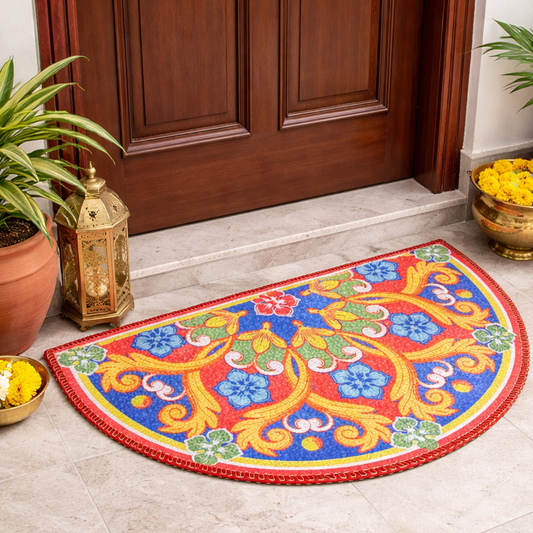 Avioni Home Floor Mats in Beautiful Traditional Rangoli Design | Anti Slip, Durable & Washable | Outdoor & Indoor