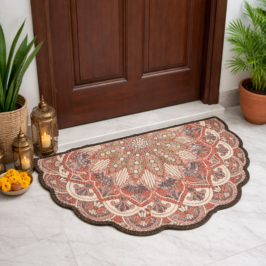 Avioni Home Floor Mats in Beautiful Rangoli Brown Design | Anti Slip, Durable & Washable | Outdoor & Indoor