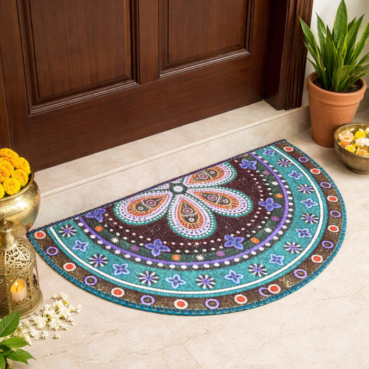 Avioni Home Floor Mats in Beautiful Traditional Rangoli Design | Anti Slip, Durable & Washable | Outdoor & Indoor