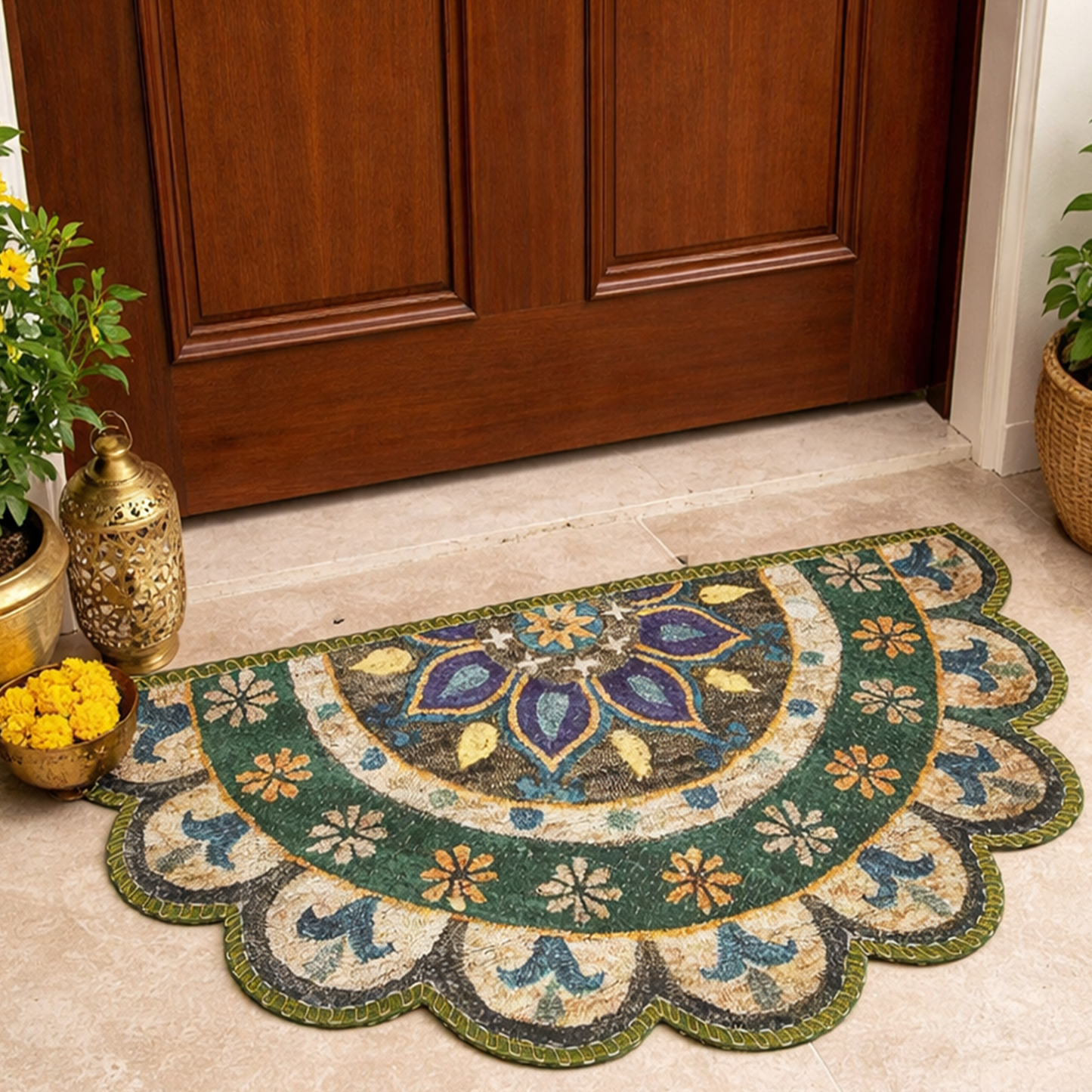 Avioni Home Floor Mats in Beautiful Traditional Rangoli Colors | Anti Slip, Durable & Washable | Outdoor & Indoor
