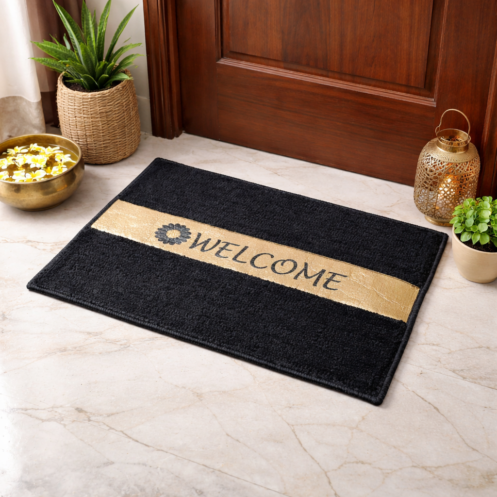Avioni Desire Collection | Luxury Golden Touch Black Floor Mat |  Soft And Plush Handmade Door Mats / BathMats -40x60 cms