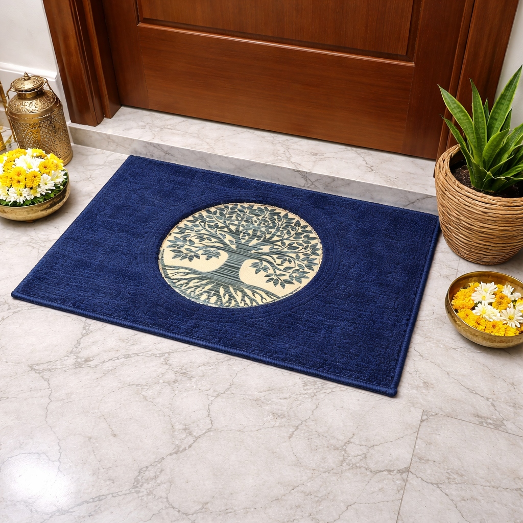 Avioni Desire Collection | Luxury Golden Touch  Blue Tree Floor Mat |  Soft And Plush Handmade Door Mats / BathMats -40x60 cms
