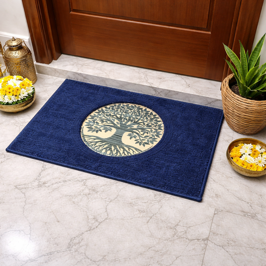 Avioni Desire Collection | Luxury Golden Touch  Blue Tree Floor Mat |  Soft And Plush Handmade Door Mats / BathMats -40x60 cms