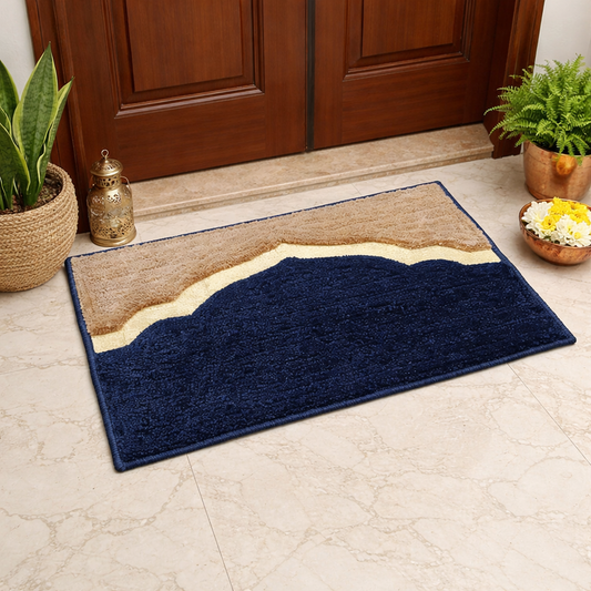 Avioni Desire Collection | Luxury Golden Touch Beige-Navy Blue Mahal  Floor Mat |  Soft And Plush Handmade Door Mats / BathMats -40x60 cms