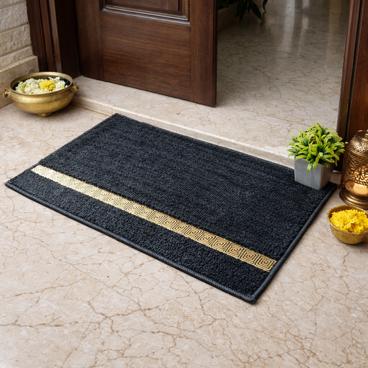 Avioni Desire Collection | Luxury Golden TouchBlack Gold Line Floor Mat |  Soft And Plush Handmade Door Mats / BathMats -40x60 cms
