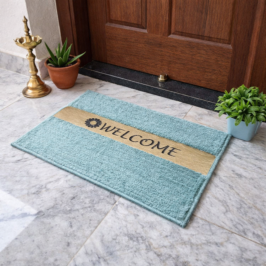 Avioni Desire Collection | Luxury Golden Touch Aqua Welcome Floor Mat |  Soft And Plush Handmade Door Mats / BathMats -40x60 cms