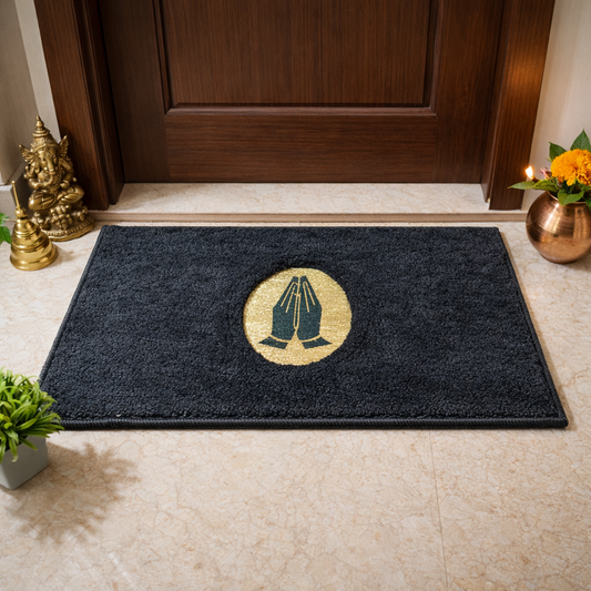 Avioni Desire Collection | Luxury Golden Touch  Black Namaste Floor Mat |  Soft And Plush Handmade Door Mats / BathMats -40x60 cms