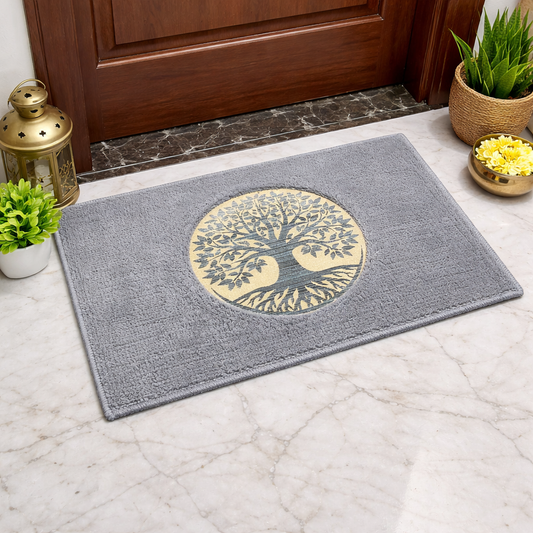 Avioni Desire Collection | Luxury Golden Touch Light Grey Tree Floor Mat |  Soft And Plush Handmade Door Mats / BathMats -40x60 cms